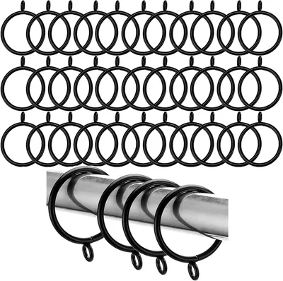 Image de Autres accessoires pour rideaux : 50 pièces de 38 mm, anneaux métalliques pour rideaux, crochets de rideau noirs, anneaux pour suspendre les rideaux, anneaux pour tringles à rideaux