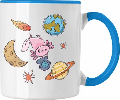 Produktbild von Trendation - Axolotl Tasse Grafik Lustig Geschenkidee Schwanzlurch Tiere Geschenk Galaxie (Blau)
