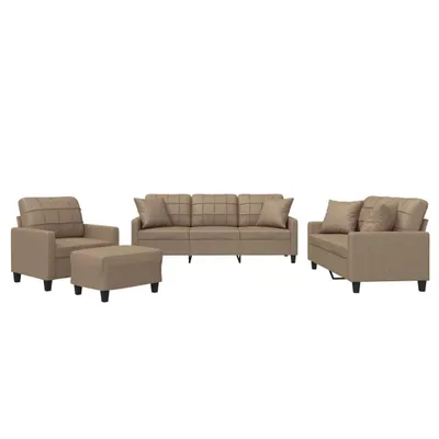 Produktbild von vidaXL 4-tlg. Sofagarnitur mit Kissen Cappuccino-Braun Kunstleder