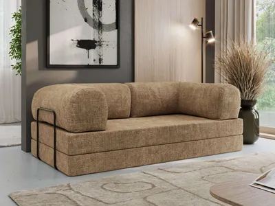 Produktbild von MKS MEBLE Schlafsofa 3-Sitzer ORSETTO 200 cm Sofa mit Schlaffunktion & Metallrahmen Modernes Design Ausziehcouch, HR-Schaum - Hellbraun Schenille grob gewebt