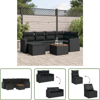 Produktbild von The Living Store 7-tlg. Garten-Sofagarnitur mit Kissen Schwarz Poly Rattan