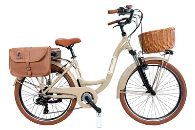 Image de Vélo électrique Venere Dolce Vita 26" avec panier et sacoches - Noisette