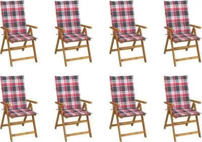 Image de Chaises pliables de jardin avec coussins lot de 8 Bois d'acacia