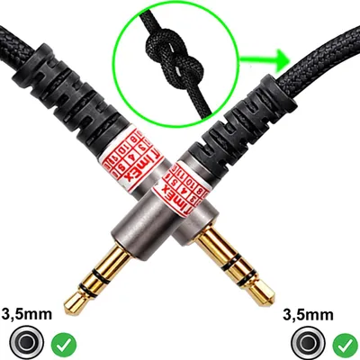 Produktbild von 2m Nylon 2 x 3,5mm Klinke AUX Audio Adapter Kabel für Handy Tablet HiFi