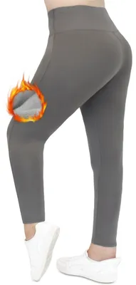 Produktbild von Thermoleggings Übergößen Damen mit Fleece Gefütterte Thermo Leggins Plus Size für Winter High Waist Strumpfhose Kuschelig Warm Elastisch Sport, Grau, Größe 6XL/7XL
