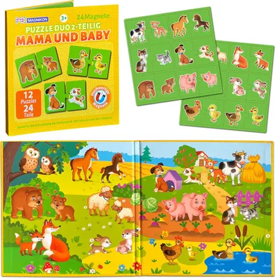 Produktbild von Magnetische Puzzles Mama und Baby, 24 Teile, 2-teilig Magnetpuzzles für 2 Jährige, Kleinkinder Puzzles mit Tiere