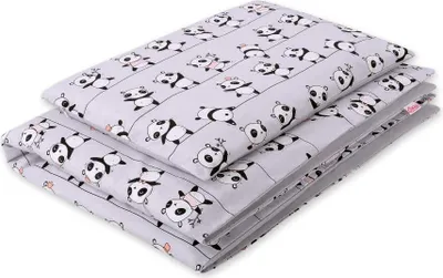 Immagine prodotto di Lettino in cotone per bambini, biancheria da letto per bambini, delicato sulla pelle e sicuro 2 pezzi, 135x100 cm, grigio panda