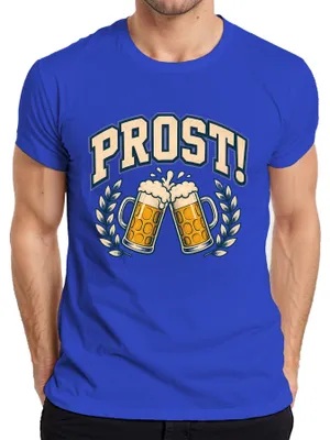 Productafbeelding van PROST! Bierkruik, , volksfeest, feest, grappig, lederen broek, heren T-shirt, blauw, maat S