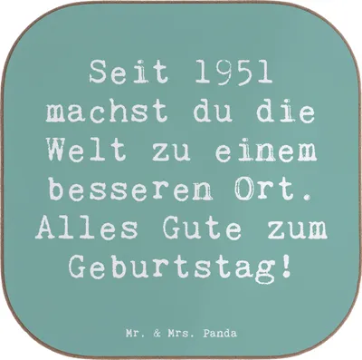 Produktbild von Mr. & Mrs. Panda Tischuntersetzer Spruch 1951 Geburtstag - Meeresbrise - Geschenk, Geburtstagsfeier, Seit, Untersetzer Glas, Alter, Geburtstagsgeschenk, Erinnerungen