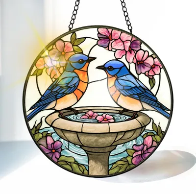 Buntglas Sonnenfänger Rotkehlchen 20 cm, Fensterdeko