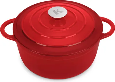 Produktbild von KLAMER Gusseisen Bräter 5 L, Gusseisen-Topf 25 cm backofengeeignet, Emaille Schmortopf mit Deckel, Perfekt zum Braten, Schmoren und Brot backen
