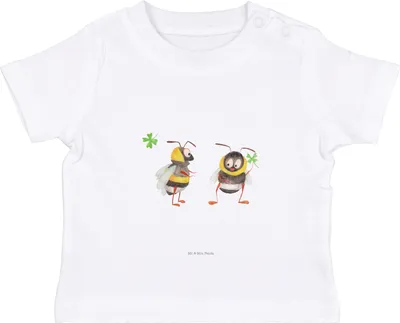 Produktbild von Mr. & Mrs. Panda Organic Baby Shirt Hummeln Kleeblatt 6. - 12. Monat - Weiß - Geschenk, Biene Deko, T-Shirt, Kinder Oberteil, Lustige Sprüche, Hummel, glücklich Werden