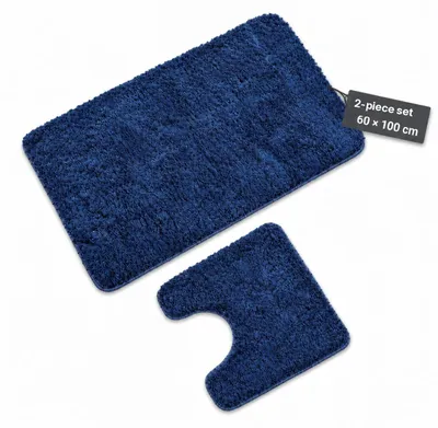 Obrázek produktu pro Koupelnová předložka - Protiskluzová - Tmavě modrá - 60 x 100 cm a 45 x 45 cm - Sada 2 kusů pro koupelnu a WC