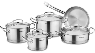 Produktbild von Korkmaz Proline 9-teiliges Topfset Induktion Kochgeschirr-Set - Edelstahl, induktionsgeeignet, mit Stahldeckel A1150