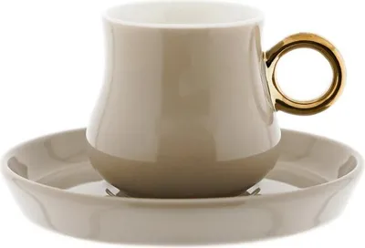 Produktbild von 12-teiliges Mokkatassen Set aus hochwertigem Porzellan, 100 ml - Taupe/Gold