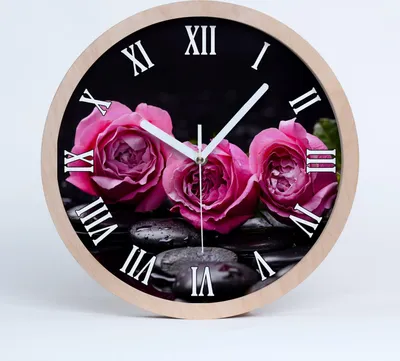 Produktbild von Holzuhr 30fi cm wanduhr - weiße Spitzen - rosa Rosen