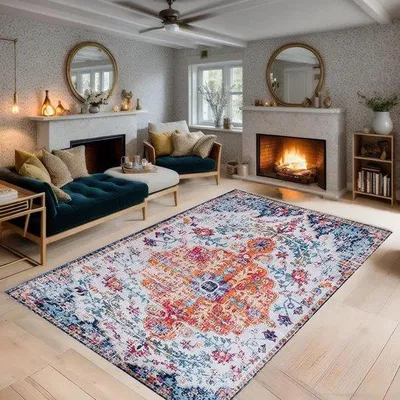 Produktbild von Unyqoos® Designer B Teppich 120 x 180 cm – niedrigfloriger Boho-Orientteppich für Zuhause, Wohnzimmer & Esszimmer, Shaggy-Stil