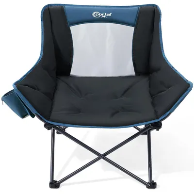 Image de Chaise de camping pliante XXL, bleue, supportant jusqu'à 150 kg, avec accoudoirs