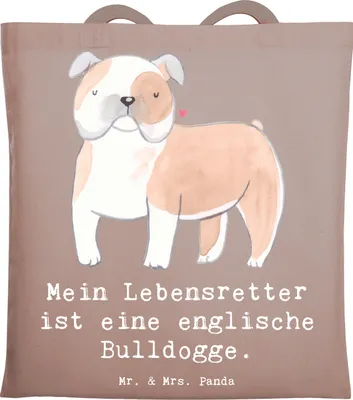 Produktbild von Mr. & Mrs. Panda Jutebeutel Englische Bulldogge Lebensretter - Braun Pastell - Geschenk, Shopping Tasche, Schultasche, Stoffbeutel, Tote Bag, Laptoptasche