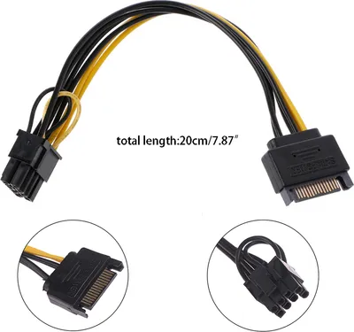 Produktbild von SATA 15Pin auf 8Pin (6+2) PCI-Express Power Adapter Grafikkarte Stromkabel 20CM