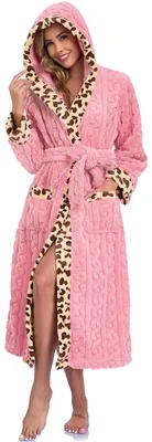 Immagine prodotto di Solidchoice - Vestaglia da donna con cappuccio, motivo leopardo, in morbida felpa
