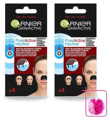 Produktbild von 2 x Garnier Pure Active Anti-Mitesser-Strips - Aktivkohle - Nase, Stirn & Kinn - Sparpackung - 2 Stücke