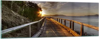 Produktbild von Bilder auf glas - Fußgängerbrücke Himmel Wasser - 90x30cm - Glasbilder - Wandbilder - Kunstdruck - zum Aufhängen bereit - Wanddekoration aus Glas - Glas Bilder - Wandbild auf Glas - GAB90x30-0125