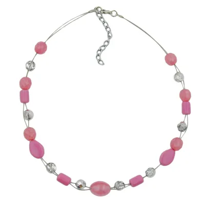 Produktbild von Kette Drahtkette mit Glasperlen Olive rosa und silber-verspiegelt 42cm silber 42 cm