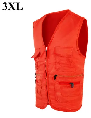 Obrázek produktu pro Pánská outdoorová rybářská vesta, lovecká bunda, pohodlné sportovní oblečení s několika kapsami (oranžová, velikost 3XL)