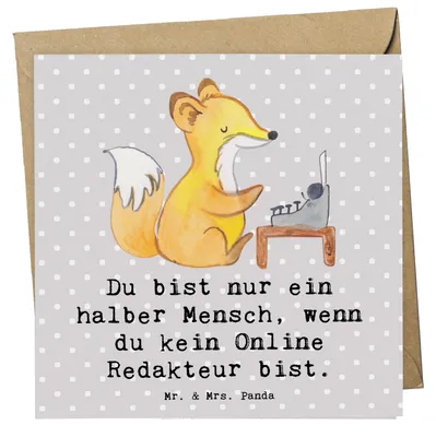 Produktbild von Mr. & Mrs. Panda Grußkarte Online Redakteur Herz - Grau Pastell - Geschenk, Klappkarte, anlasskarte, faltkarte, doppelkarte, Glückwunschkarte