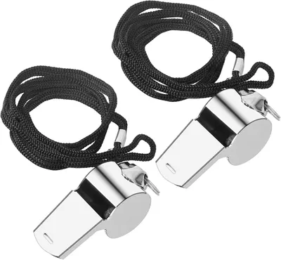 Imagen del producto de Silbato de acero inoxidable para árbitros, juego de 2 unidades, con cordón para colgar, ideal para fútbol y entrenamiento