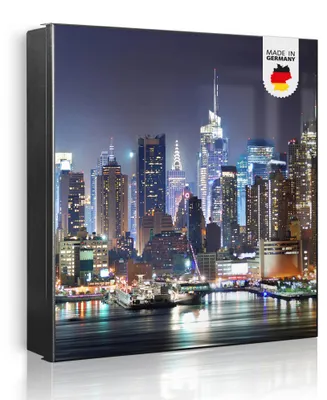 Produktbild von banjado Schlüsselkasten aus Metall, 30x30cm groß mit 32 Haken, als Magnettafel nutzbar, Korpus schwarz, Anschlag links, New York [SKG2 10019]