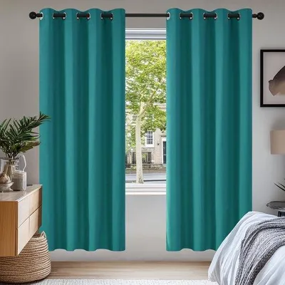 Produktbild von Unyqoos® Verdunkelungsvorhang 175×140 cm (Breite 140 cm) Polyester mit schwarzer Zwischenschicht, Ösenaufhängung mit Metallringen, thermo- & schalldämmend, 230 g/m², 75×300 D