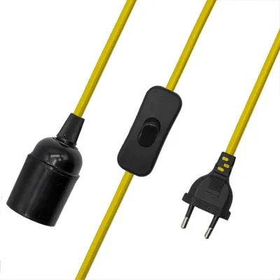 E27-Lampenfassung mit Schalter, geflochtenes Kabel, 1,5 m, gelb