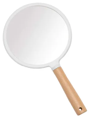 Produktbild von Handspiegel Mit Holzgriff Zum Schminken, 1 Stück, Weißer Runder Kosmetikspiegel Mit HD-Spiegelglas Und ABS-Rahmen Für Reisen Und Alltag
