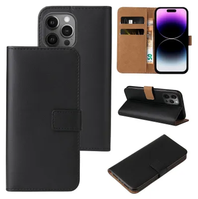 Produktbild von Handy Hülle für Apple iPhone 14 Pro Klapphülle Bookcase Flip Cover Handy Tasche Etui Farbe: Schwarz
