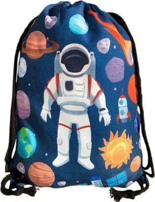 Produktbild von HECKBO Kinder Turnbeutel mit Astronaut Weltraum Motiven uni | Kindergarten, Krippe, Reise, Sport | geeignet als Gymsack, Rucksack, Spieltasche, Sportbeutel, Schuhbeutel - für Mädchen und Jungen