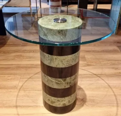 Produktbild von Casa Padrino Luxus Beistelltisch Schwarz / Grau Ø 48 x H. 50 cm - Runder Marmor Tisch mit Glasplatte - Wohnzimmer Möbel - Luxus Möbel - Marmor Möbel - Luxus Einrichtung - Wohnzimmer Einrichtung