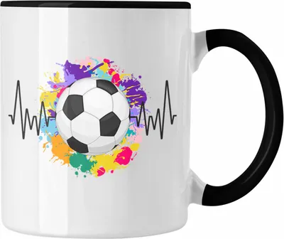 Produktbild von Trendation - Fussball Herzschlag Tasse Geschenk für Fußball Spieler Trainer Coach Hobby Geschenkidee (Schwarz)