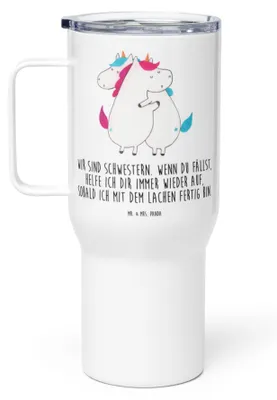 Produktbild von Mr. & Mrs. Panda To-Go-Becher Einhörner Umarmen - Weiß - Geschenk, Thermobecher, Unicorn, Familie, Trinkgefäß, Liebe, Mehrwegbecher, Teetasse, thermosbecher, Schwestern