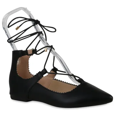 Produktbild von VAN HILL Klassische Damen Ballerinas Geschnürte Flats Schuhe 811642, Farbe: Schwarz, Größe: 40