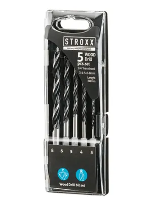 Produktbild von Stroxx Holzbohrerset 3, 4, 5, 6, 8Mm Länge 60Mm Kohlenstoffstahl 5St/Set