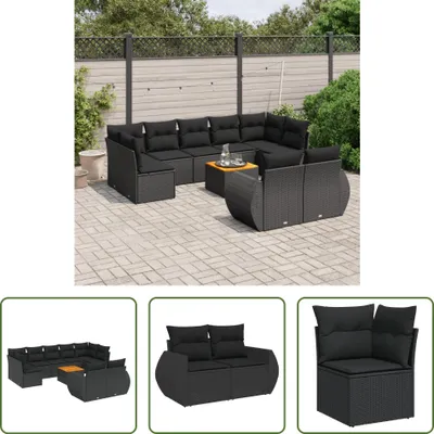 Produktbild von The Living Store 10-tlg. Garten-Sofagarnitur mit Kissen Schwarz Poly Rattan