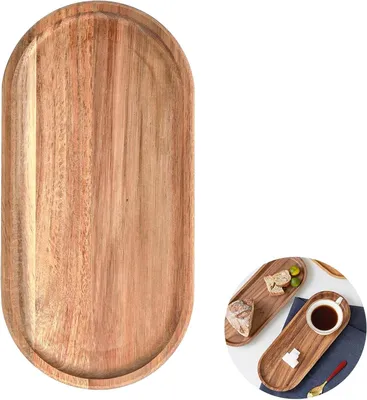 Obrázek produktu pro Dekorativní, plochá, kulatá tácka z akáciového dřeva, rozměry 30x14x1,5 cm, vhodná do obývacího pokoje i kuchyně