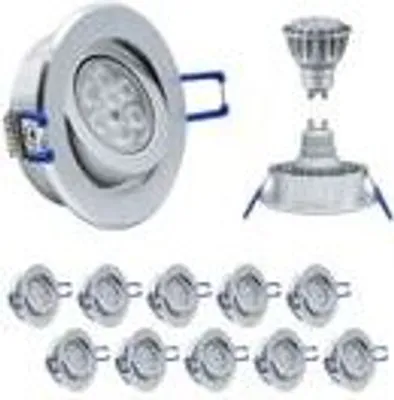 Image de Lot de 10 spots encastrables MILI 8 W GU10, 2700 K (blanc chaud), 230 V, 430 lumens, aluminium brossé, dimmables