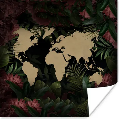 Produktbild von MuchoWow® Poster Weltkarte - Blumen - Rosa 100x100 cm - Babyzimmer
