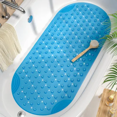 Produktbild von Badewannenmatte Oval rutschfest 88 x 40 cm Blau Schimmelresistent BPA frei Maschinenwaschbar