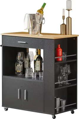 Immagine prodotto di Mobile da cucina su ruote Sobuy | credenza | carrello da cucina | carrello da cucina | mobile per microonde con ripiano laterale, ante, cassetti, portasciugamani