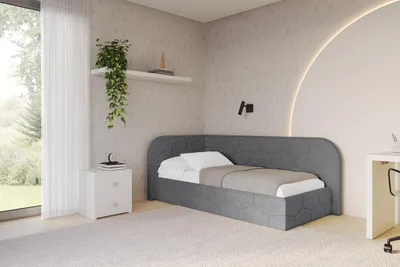Produktbild von ALTDECOR Jugendbett mit Bettkasten JAXY - 100x200 - Dunkelgrau - Poso 115 - Rechts angeordnet - Einzelbett mit Stauraum - Polsterbett Kinderbett