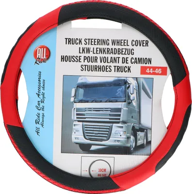 Zdjęcie produktu dla Pokrowiec na kierownicę All Ride do samochodów ciężarowych o średnicy 44-46 cm Gumowa struktura antypoślizgowa Łatwy montaż Czarny/czerwony